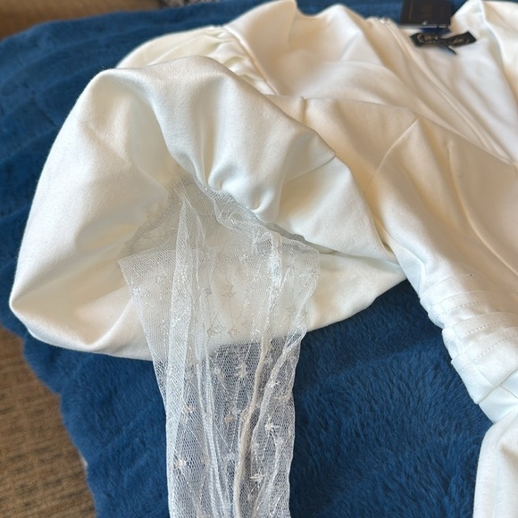 CHIC LONG SLEEVE WITH PUFF SLEEVE PLEATED FRONT ROMPER WHITE NEW NWT SZ S mesh - Picture 5 of 12